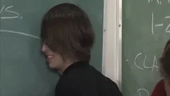 Twink threesome in classroom