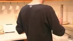 Nasty transsexual bareback doggy fucks in the kitchen