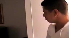 Latino papi chulo jerks off his uncut penis