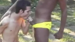 Young latino couple interracial banging in the farm