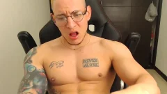 Hans Odinson On Flirt4Free - Tatted Hispanic Hunk With Monster ramrod Jerks Off A giant Load On His Abs