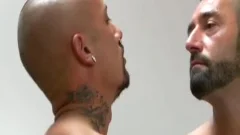bushy White guy bonks Tattooed White guy