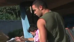 thick jock Latino twinks breeding in a sauna