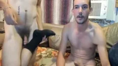 Two old men And One youthful man caress Each Other And engulf Each Other's penises