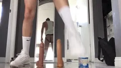 banging My Arab Otter hole With Two Monster Dildos Wearing White Gym Crew Socks