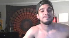 hairy dude Masturbates Until he cums On His Desk