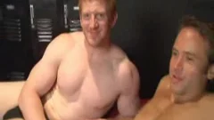 Muscled redhead rushes wanking