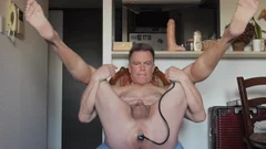 mature Queer Stretches His daddy chocolate hole With Inflatable butthole