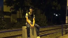 College twink wait For Bus Stop