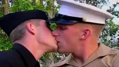 lusty hairless In A Uniform Slurp Each Other dongs Outdoor