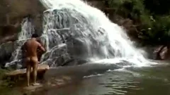 Three men anal pound underneath A Waterfall