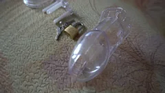 LanaTuls Caged In A Chastity Crossdressed Riding A humongous fake penis