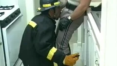 Police Office And Fireman Do ribald Things In The Kitchen