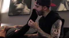 sleazy Tatted fellow With admirable Feet acquires Worshiped And Cums
