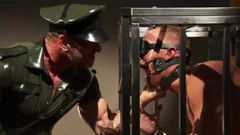 Muscled homosexual Spunks Caged