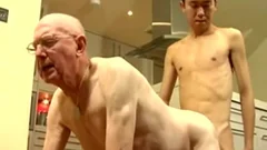 Skinny oriental twink And White grandpa