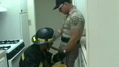 Police Office And Fireman Do ribald Things In The Kitchen