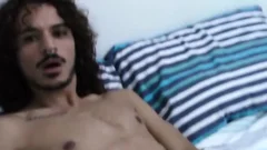 Tattooed darksome Skinned dilettante Sticks fake penis On Wall To Play