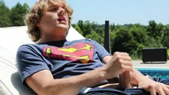 blond teen stroking Outdoor