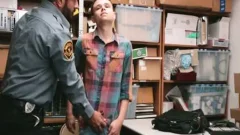 large 10-Pounder Security Guard Barebacks A young twink Caught Spying