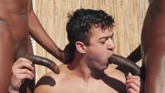 Outdoor threesome ass sex. This slut likes large black dick. Two BBC For sexy lad. excited slut