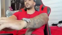 tasty Latino Hunk With Tattoos Strokes His large darksome dong
