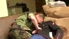 Enlisted guy And Marine Meet On A bed