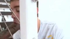 enormous knobs poke young man