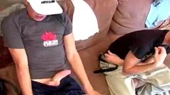 young twink Flaunts his giant dick And gets It sucked