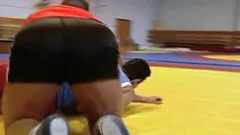 A pretty group of international wrestlers poke