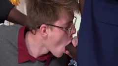Nerd teen receives banged And Spit-roasted By Two dark cocks