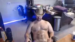 Muscle-bound Cowboy wanking In Live