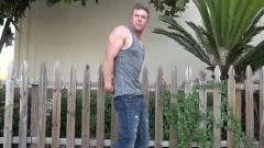 Bodybuilder Posing Outside In underclothing