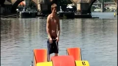 Hard ramming together with skinny blond hair