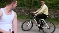 lascivious European Bicyclist Stops To sucks penis