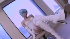 oriental lady-man In White Fishnets And Boots Masturbation