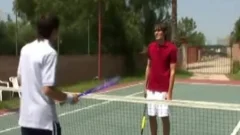 Tennis gay shlongs hammering outdoors